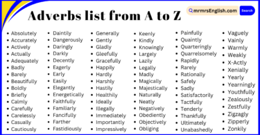 Adverbs list from A to Z | 500 Adverbs in English for daily use