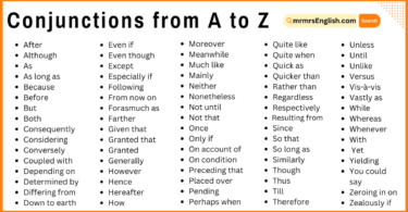 Conjunctions from A to Z | 500 Daily use of Conjunctions in English