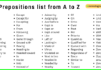 Prepositions list from A to Z | 500 Daily use of Prepositions in English