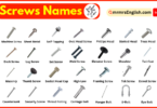 Screws Names in English and Their Pictures