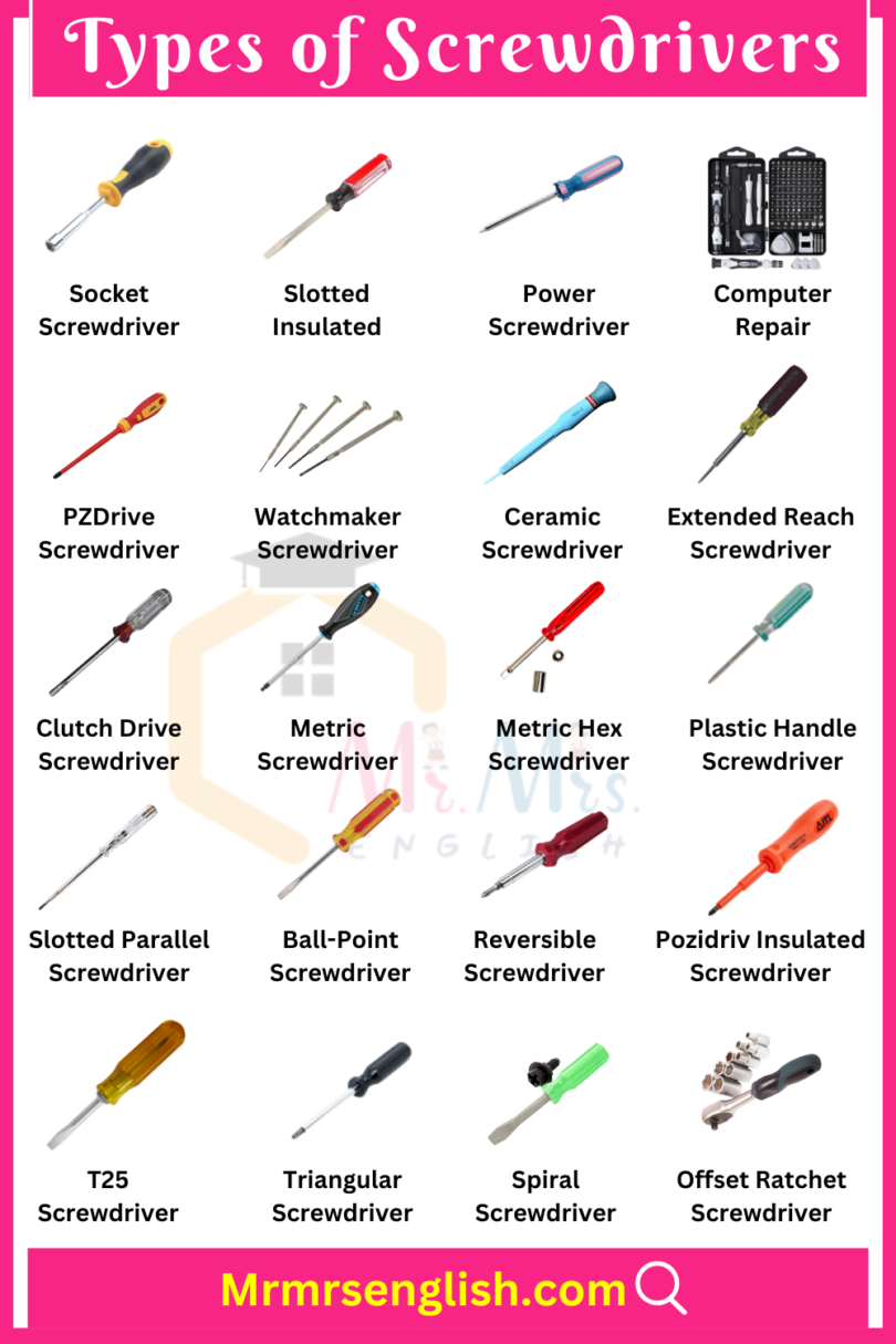 60 Types of Screwdrivers Names and Their Pictures - MR MRS ENGLISH