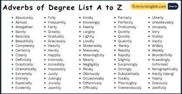 Adverbs of Degree List A to Z | 500 Adverbs of Degree