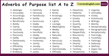 Adverbs of Purpose list A to Z | 500+ Adverbs of Purpose