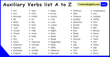 Auxiliary Verbs list in English from A to Z with Pictures