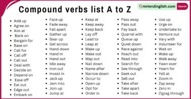 Compound verbs list a to z in English and images for daily use