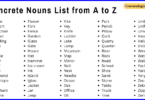 Concrete Nouns list from A to Z in English with Pictures