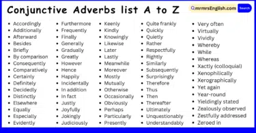 Conjunctive Adverbs list A to Z | 500 Conjunctive adverbs in English