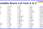 Countable Nouns List from A to Z in English with images