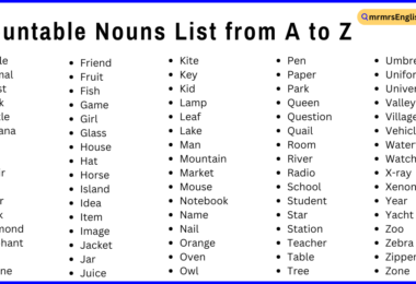 Countable Nouns List from A to Z in English with images