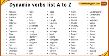 Dynamic verbs list A to Z in English and their images