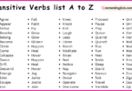 Intransitive Verbs list A to Z in English