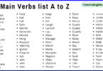 Main Verbs list A to Z in English | List of 500 Main Verbs