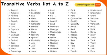 Transitive Verbs list A to Z in English