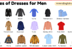 Types of Dresses for Men in English and Pictures