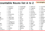 Uncountable Nouns List from A to Z in English with Pictures