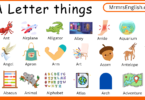 A Letter things in English for kids and Their Pictures