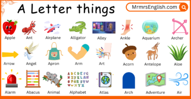 A Letter things in English for kids and Their Pictures