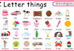 C Letter things names for kids and their Pictures