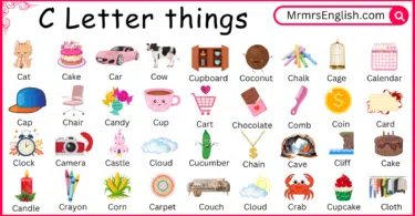 C Letter things names for kids and their Pictures