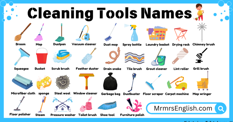 Cleaning Tools Names in English with Their Pictures