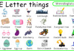 E Letter Things names and Pictures for Kids