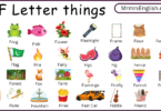 F letter Things in English and Pictures for kids