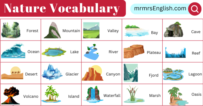 Nature Vocabulary Words in English and Pictures