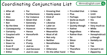 500 Coordinating Conjunctions List from A to Z in English