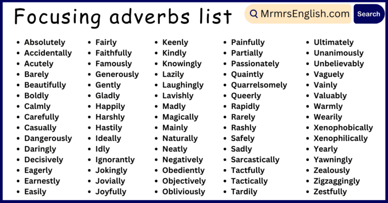500 Focusing adverbs list from A to Z in English - MR MRS ENGLISH