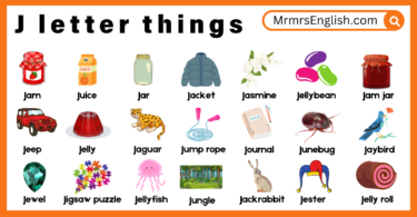 J letter things names and Pictures for Kids