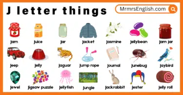 J letter things names and Pictures for Kids