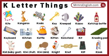 K letter Things Pictures and Names in English for kids
