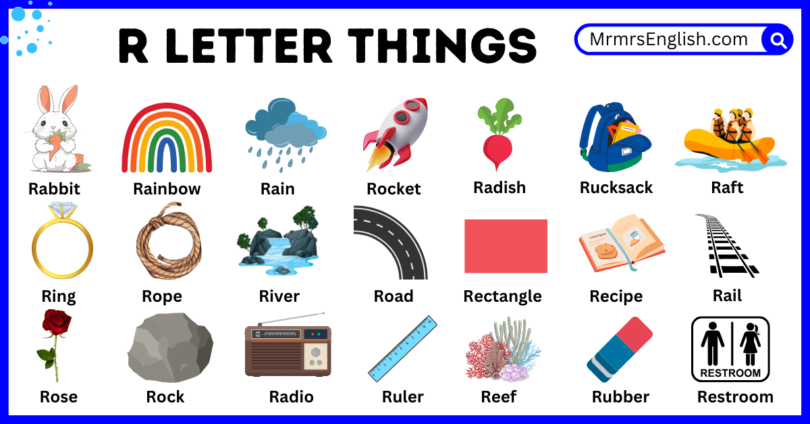 R letter things Names for Kids in English with Pictures