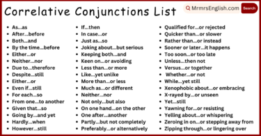 500 Correlative Conjunctions List from A to Z in English