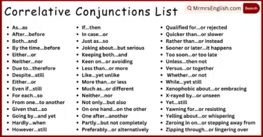 500 Correlative Conjunctions List from A to Z in English