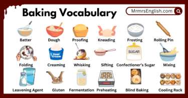 Baking vocabulary words in English with Their Pictures