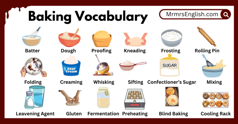 Baking vocabulary words in English with Their Pictures