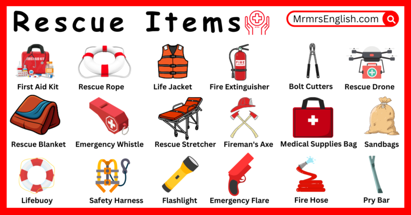 Rescue items names in English and their Pictures