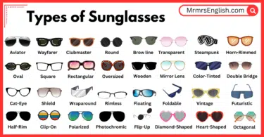 Types of Sunglasses Names in English with Pictures