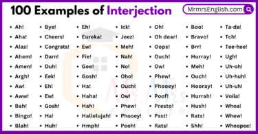 100 Examples of interjection in English and their images