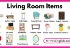 Living Room Items names in English and their Pictures