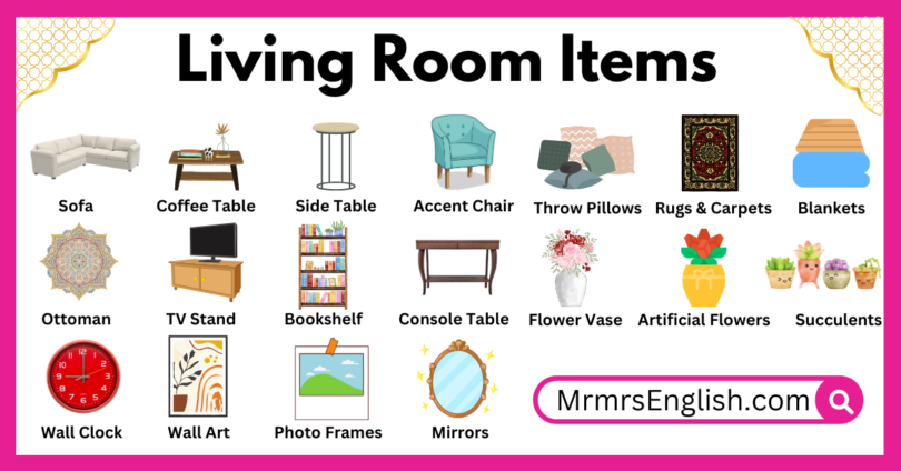 Living Room Items names in English and their Pictures