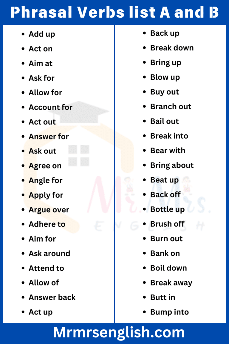Phrasal Verbs list A to Z in English | 500 Phrasal Verbs - MR MRS ENGLISH