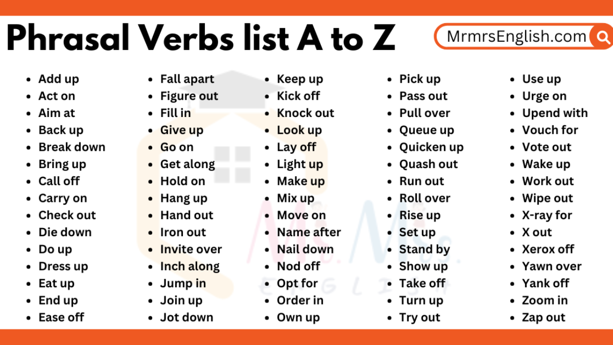Phrasal Verbs list A to Z in English | 500 Phrasal Verbs - MR MRS ENGLISH