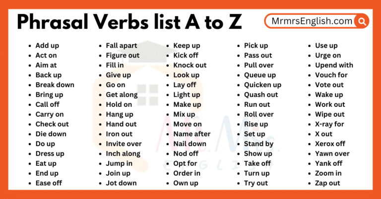 Phrasal Verbs list A to Z in English | 500 Phrasal Verbs - MR MRS ENGLISH