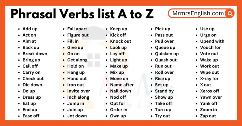 Phrasal Verbs list A to Z in English 500 Phrasal Verbs