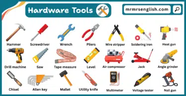 Hardware Tools Names in English with Their Pictures