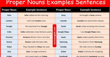 Proper Nouns Examples Sentences in English with Pictures