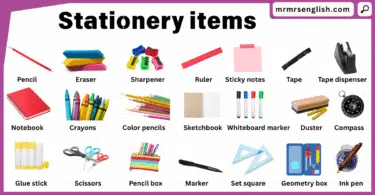Stationery items names in English with Pictures for kids