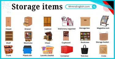 Storage items names in English with their Pictures